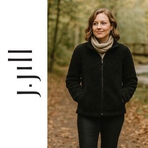 J. Jill, Black Teddy Curly Fleece Zip Up Jacket Women Size Medium Soft Cozy